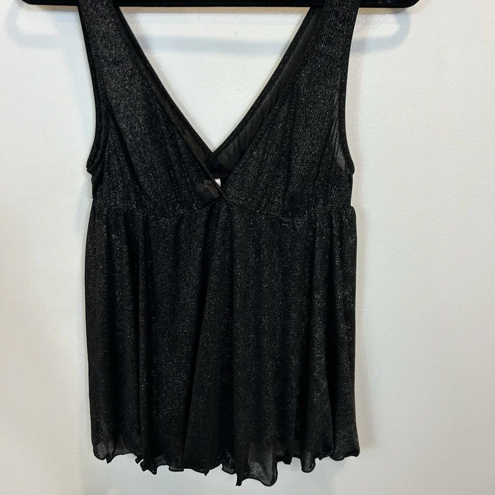 Victorias Secret Very‎ Sexy Medium Camisole Black Shimmer Sparkle Babydoll Top